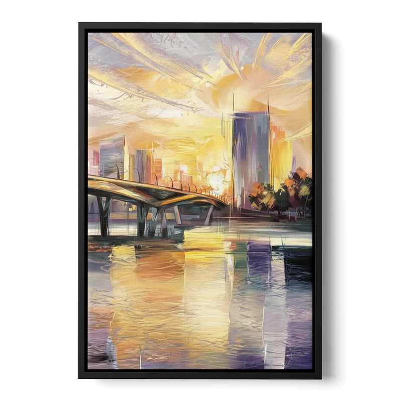 Tampa Riverwalk Sunrise Front - Black Canvas Wall Art