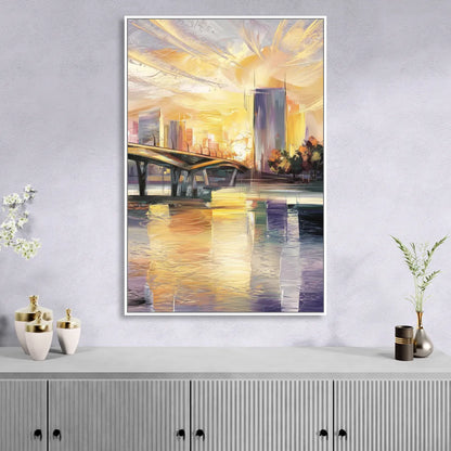 Tampa Riverwalk Sunrise Sitting Room - White Canvas Wall Art