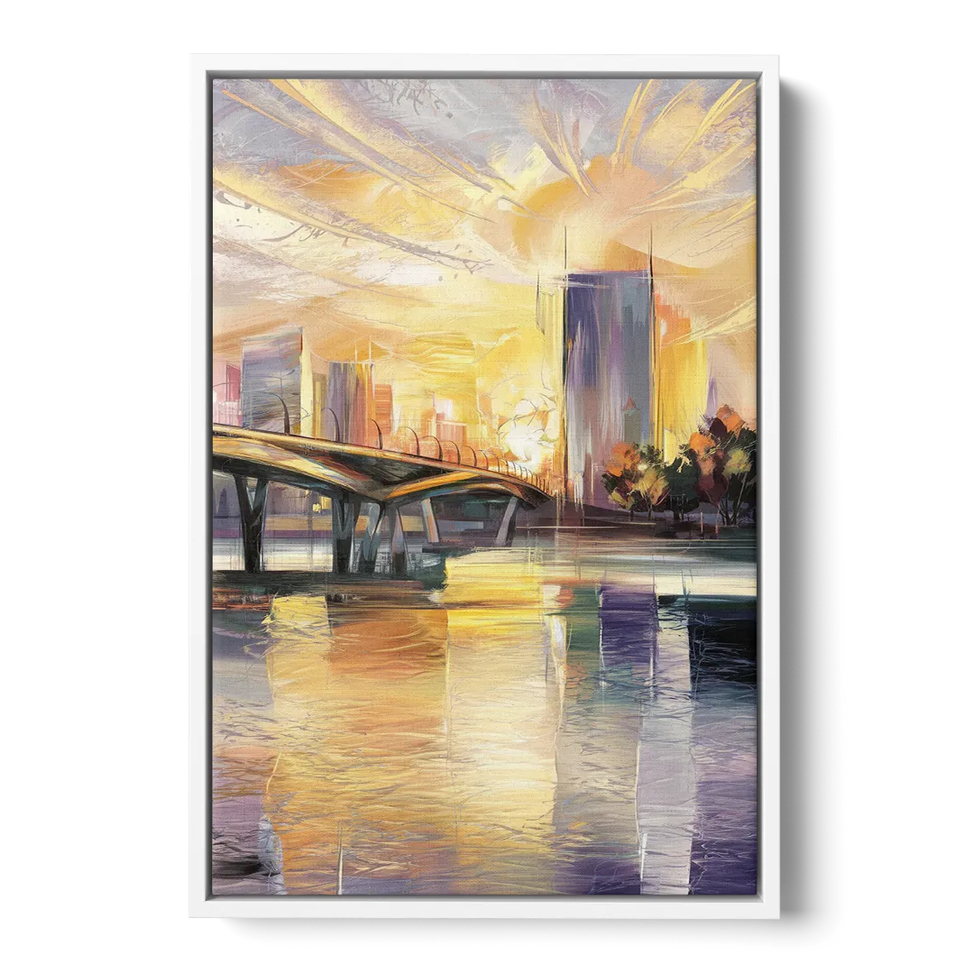 Tampa Riverwalk Sunrise Front - White Canvas Wall Art