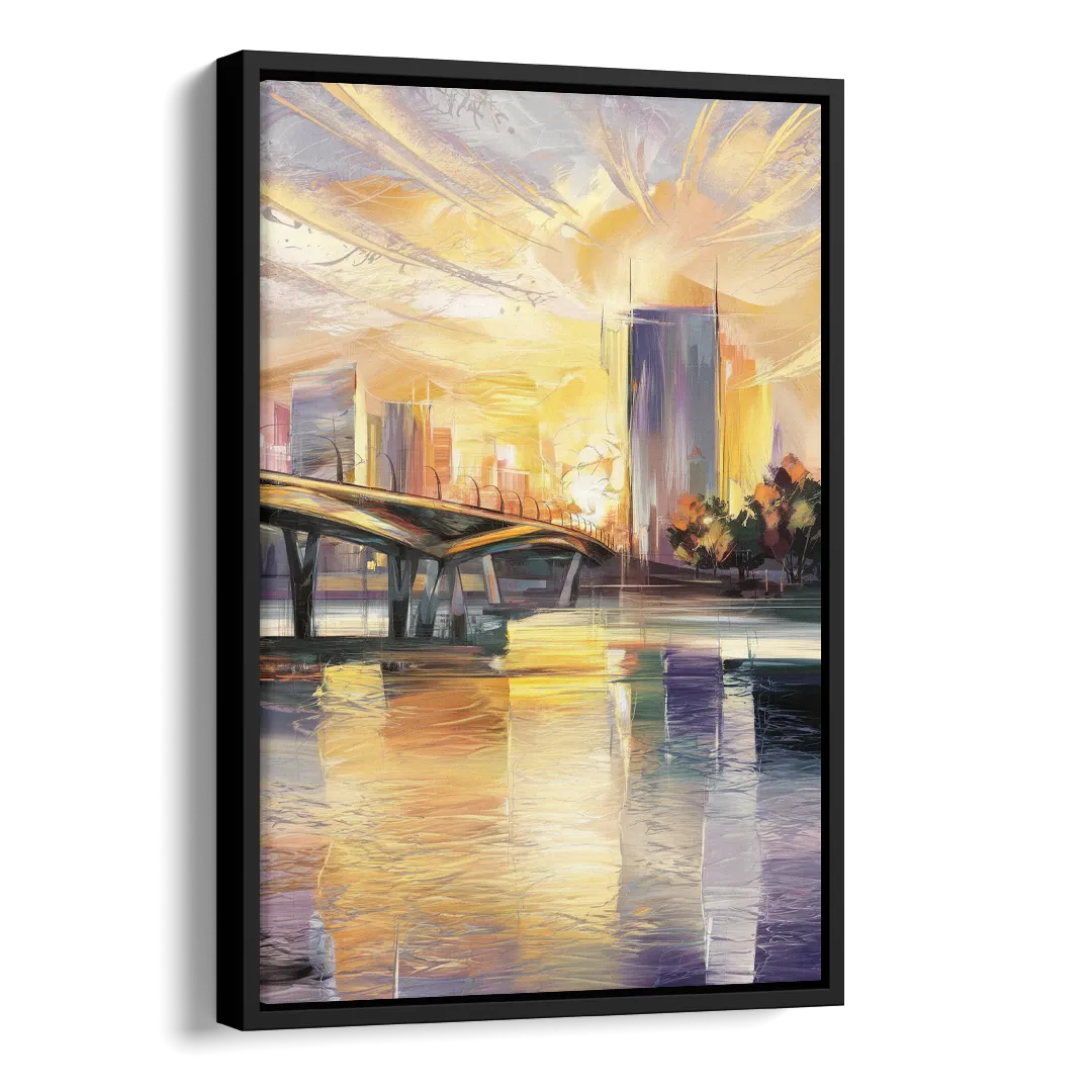 Tampa Riverwalk Sunrise Side - Black Canvas Wall Art