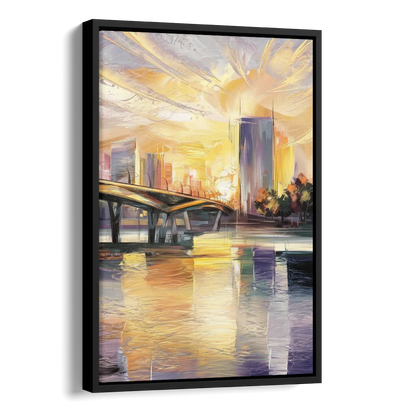 Tampa Riverwalk Sunrise Side - Black Canvas Wall Art