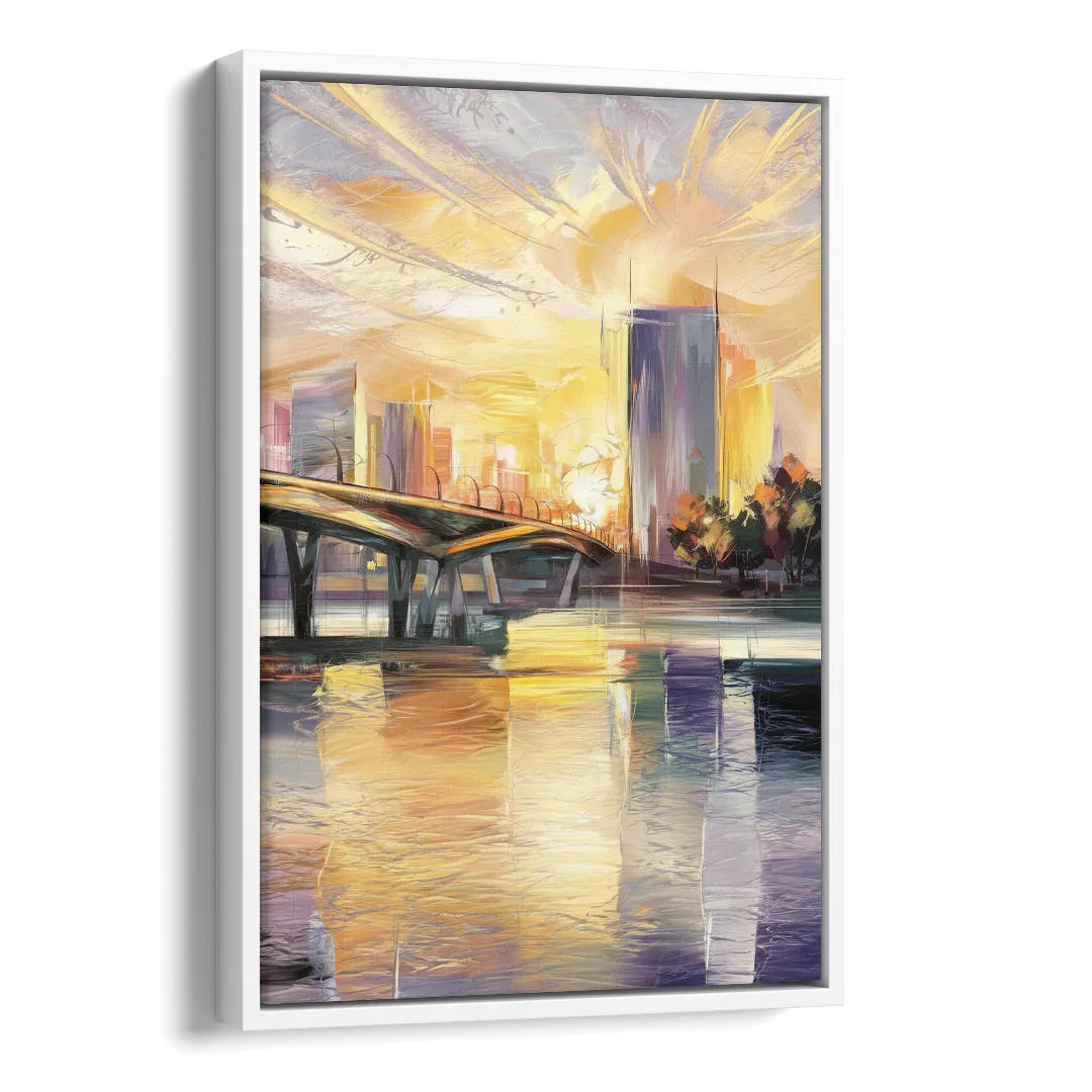 Tampa Riverwalk Sunrise Side - White Canvas Wall Art