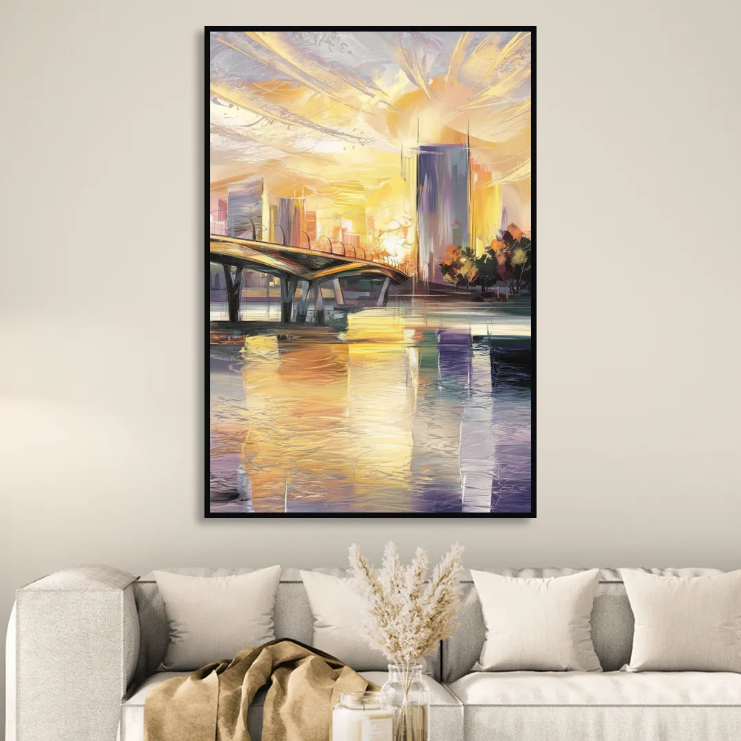 Tampa Riverwalk Sunrise Sitting Room - Black Canvas Wall Art