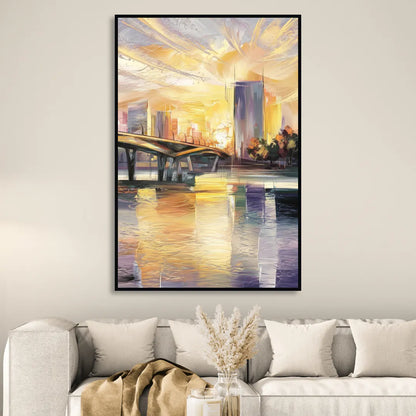 Tampa Riverwalk Sunrise Sitting Room - Black Canvas Wall Art