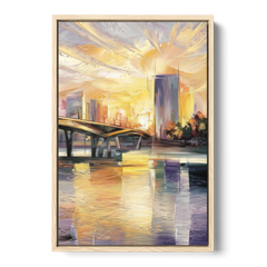 Tampa Riverwalk Sunrise - Oak Framed Canvas Wall Art - Front