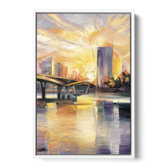 Tampa Riverwalk Sunrise - White Framed Canvas Wall Art - Front