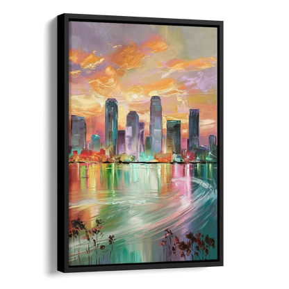 Tampa Skyline at Sunset Side - Black Canvas Wall Art