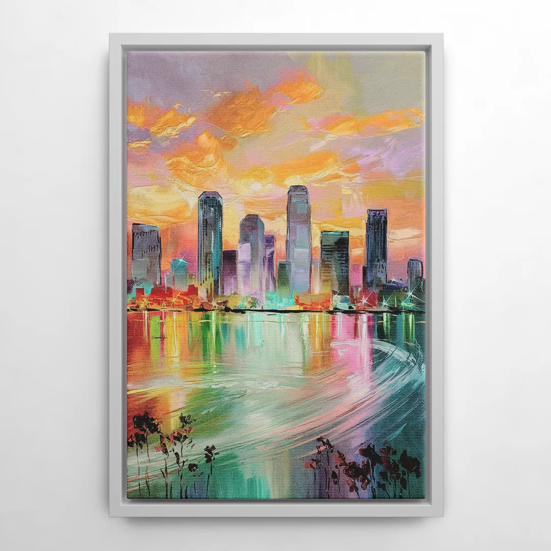 Tampa Skyline at Sunset - White Frame Canvas