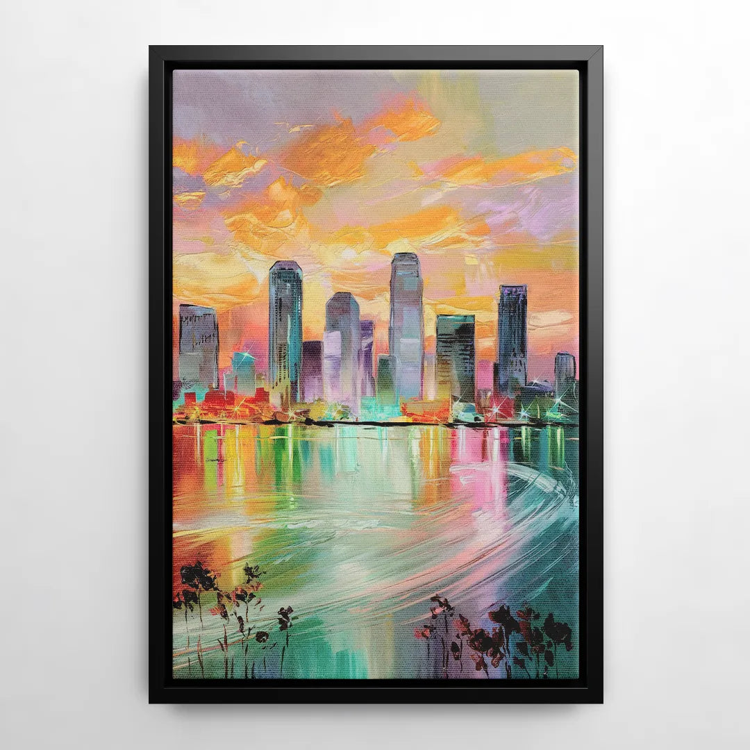 Tampa Skyline at Sunset - Black Frame Canvas