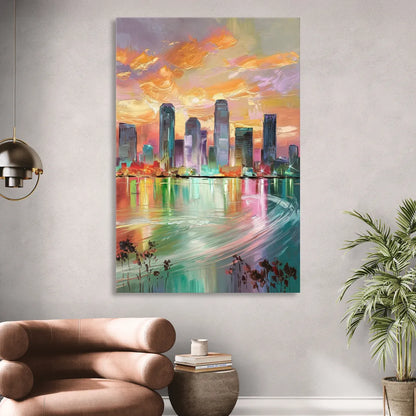 Tampa Skyline at Sunset Sitting Room - Canvas Wall Art