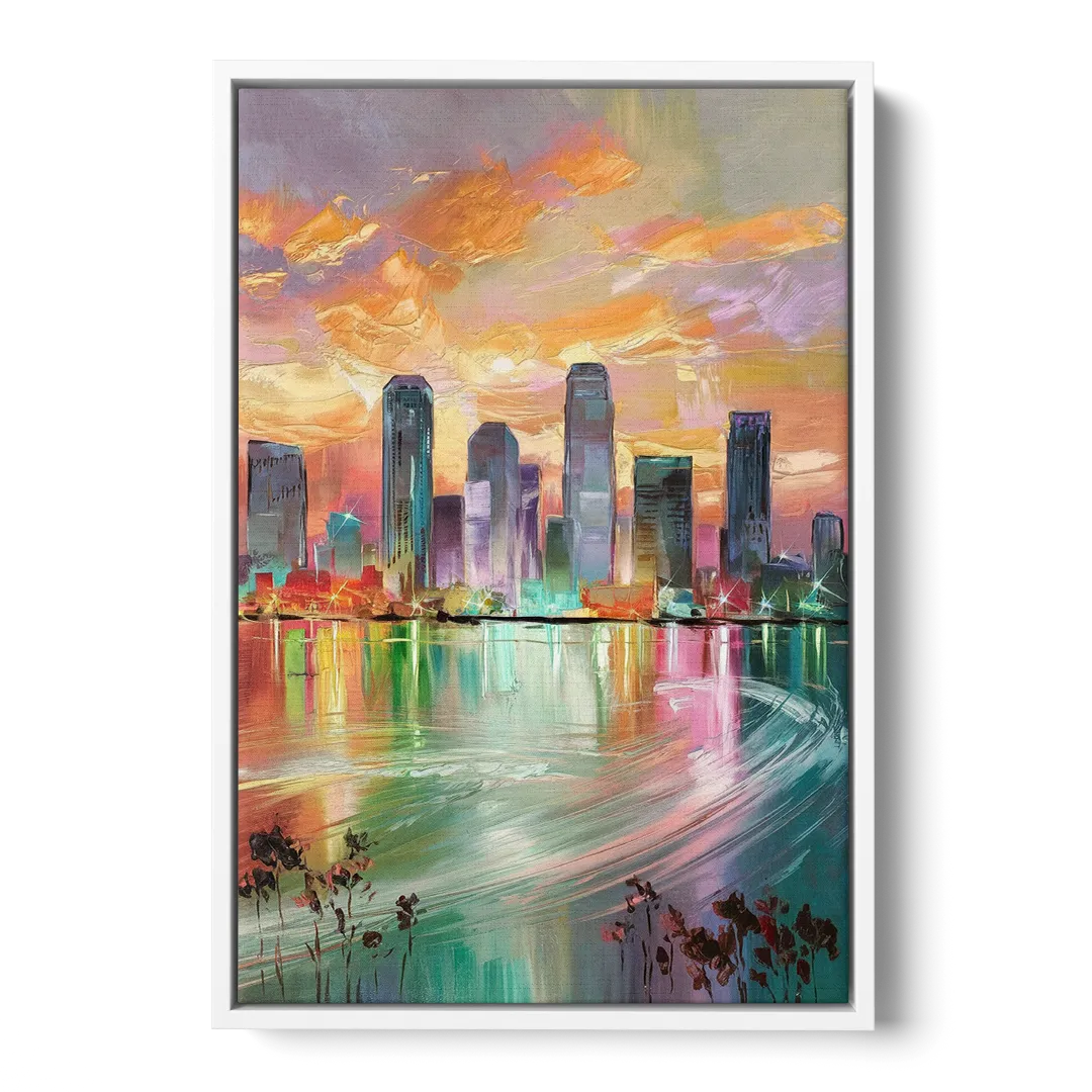 Tampa Skyline at Sunset Front - White Canvas Wall Art
