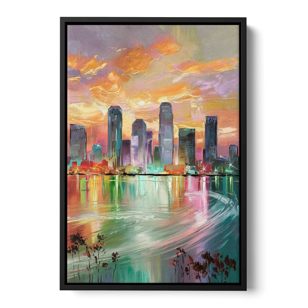 Tampa Skyline at Sunset Front - Black Canvas Wall Art