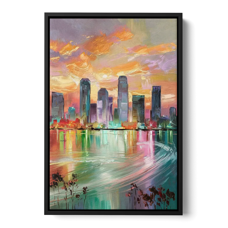 Tampa Skyline at Sunset Front - Black Canvas Wall Art