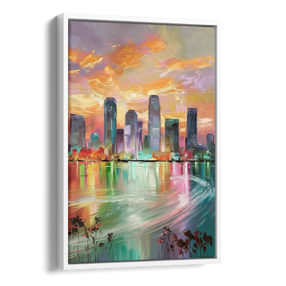 Tampa Skyline at Sunset Side - White Canvas Wall Art