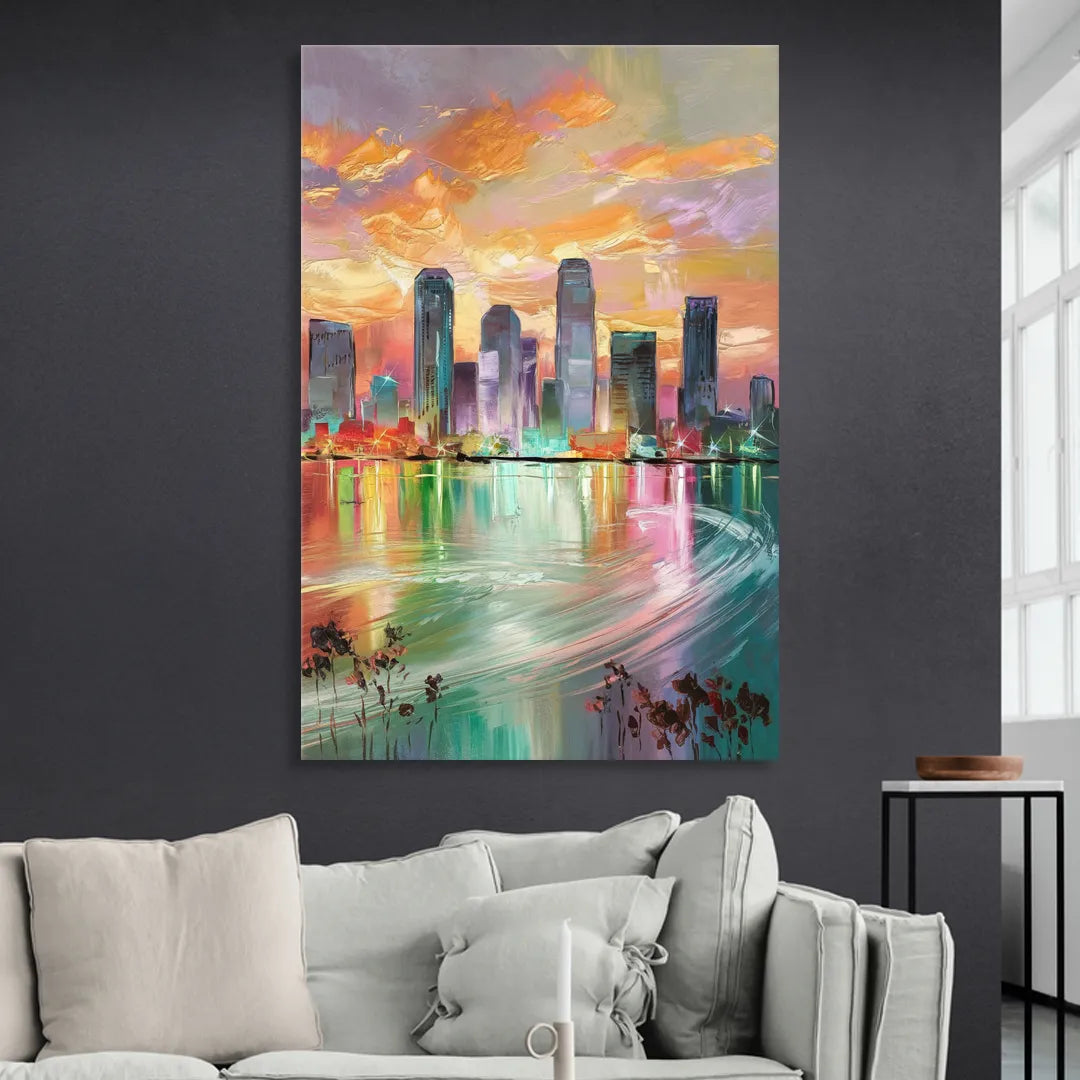 Tampa Skyline at Sunset Living Room - Canvas Wall Art