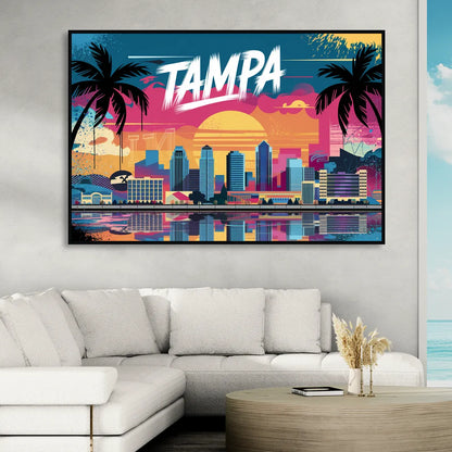 Tampa Urban Street Art Vibes Living Room - Black Canvas Wall Art