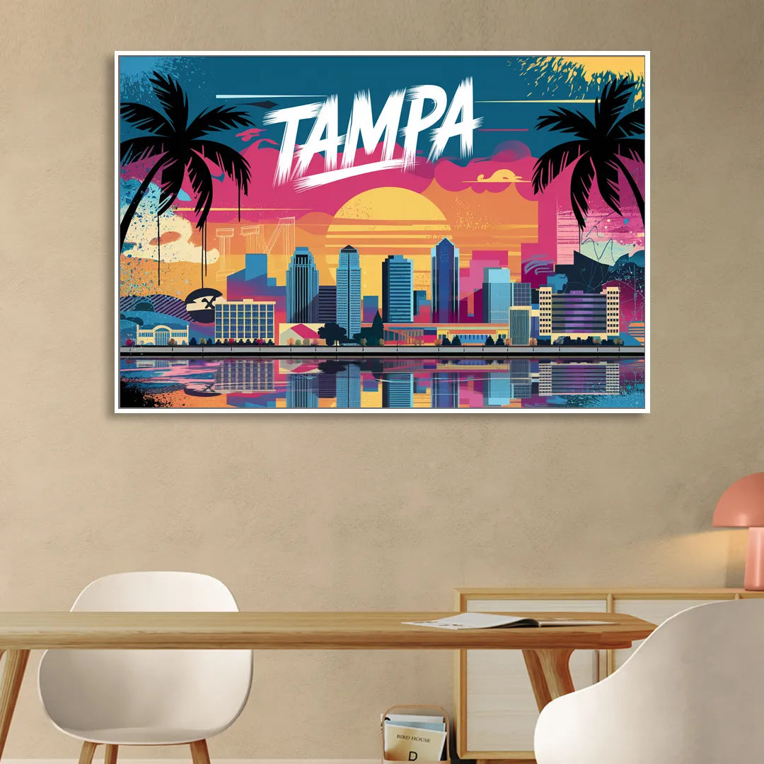 Tampa Urban Street Art Vibes Living Room - White Canvas Wall Art