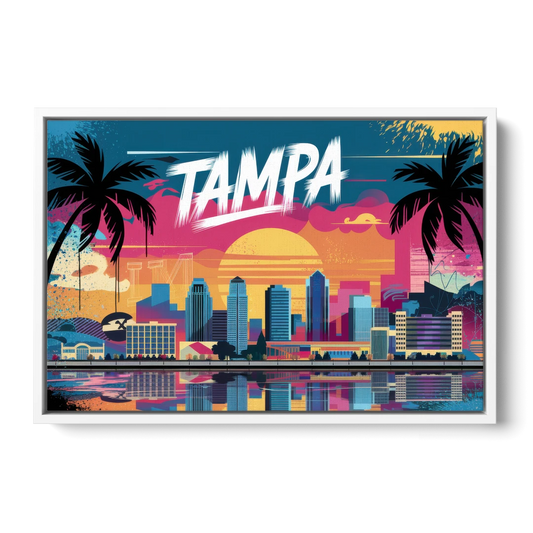 Tampa Urban Street Art Vibes - White Framed Canvas Wall Art - Front