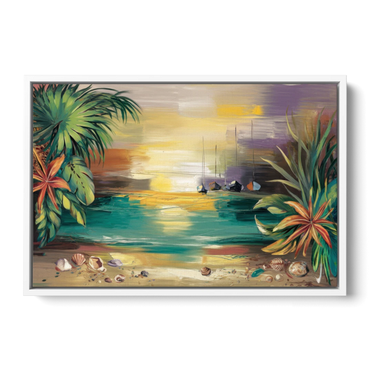 Tampa Waterfront Serenity - White Framed Canvas Wall Art - Front