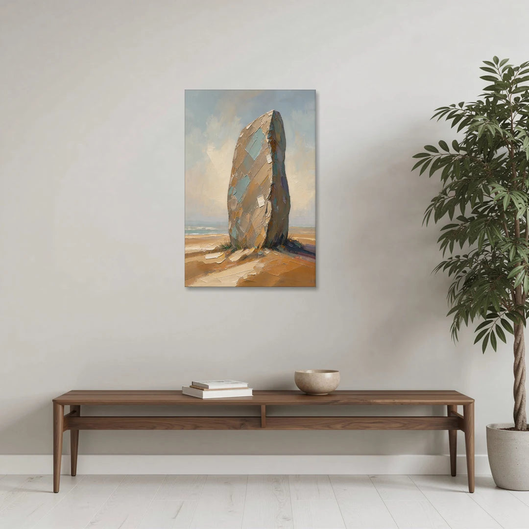 Taupe Abstract Weathered Standing Stone - Canvas Wall Art - Coffee Table - 24x36