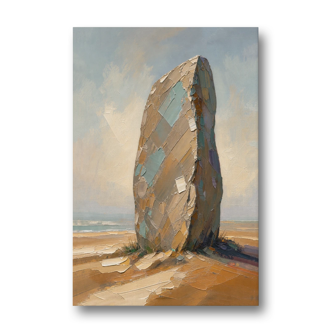 Taupe Abstract Weathered Standing Stone - Canvas Wall Art - Front