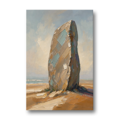 Taupe Abstract Weathered Standing Stone - Canvas Wall Art - Front