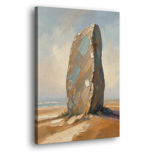 Taupe Abstract Weathered Standing Stone - Canvas Wall Art - Side