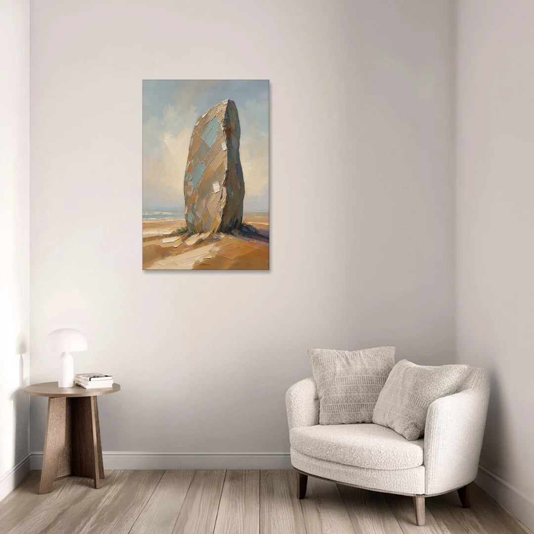 Taupe Abstract Weathered Standing Stone - Canvas Wall Art - Sofa - 24x36