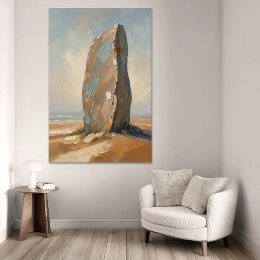 Taupe Abstract Weathered Standing Stone - Canvas Wall Art - Sofa - 40x60