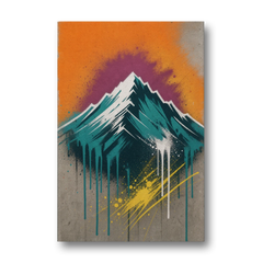 Modern Teal Drip Mountain Under Orange Sky - Canvas Wall Art - Front