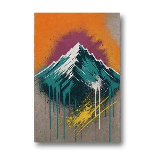 Modern Teal Drip Mountain Under Orange Sky - Canvas Wall Art - Front