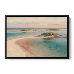 Teal Lagoon Sandbar for a Spa Like Bedroom - Black Framed Canvas Wall Art - Front