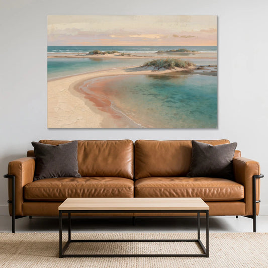 Teal Lagoon Sandbar for a Spa Like Bedroom - Canvas Wall Art - Sofa - 60x40