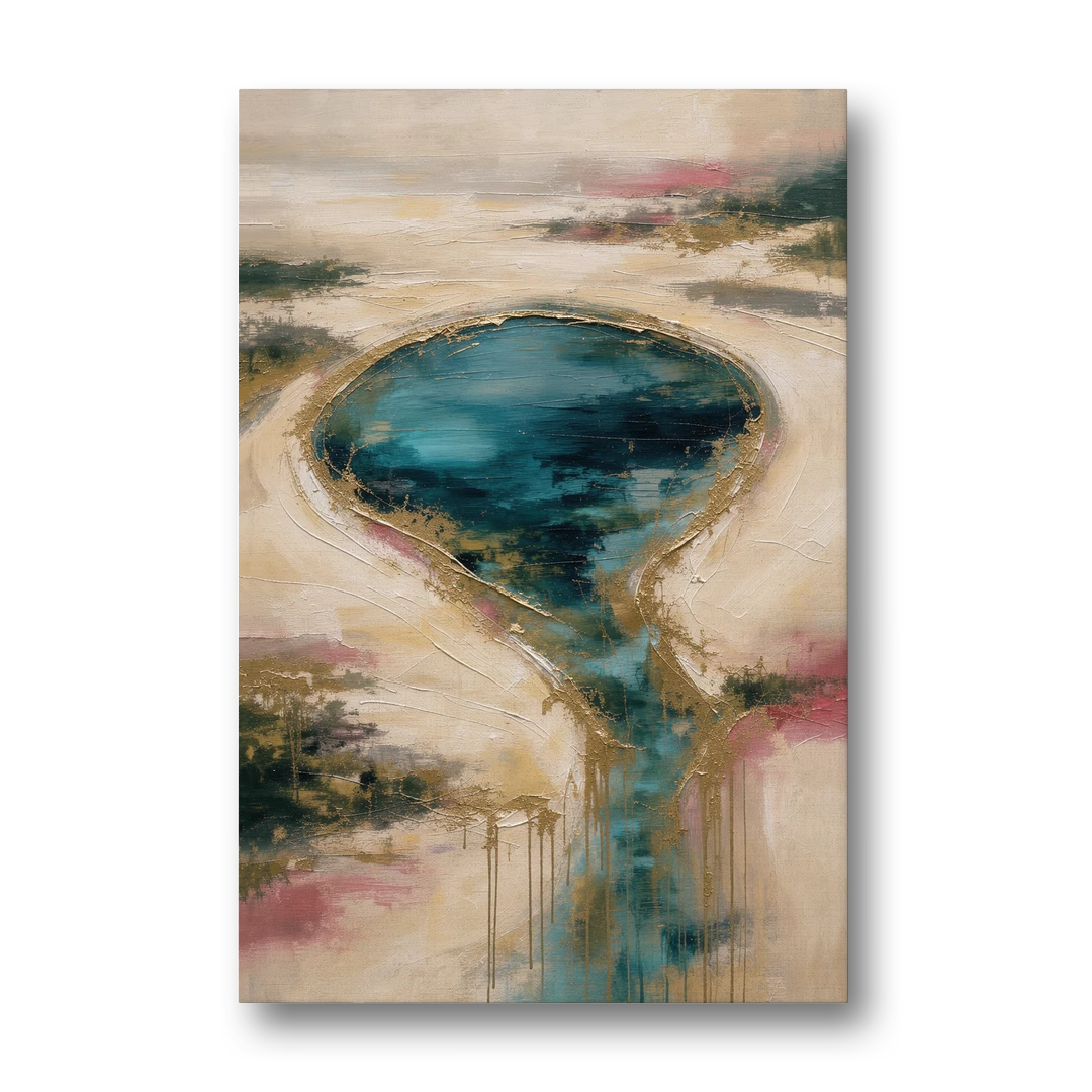 Teal Lagoon With Gold Drip Outflow - Canvas Wall Art - Front