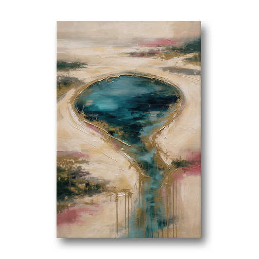 Teal Lagoon With Gold Drip Outflow - Canvas Wall Art - Front
