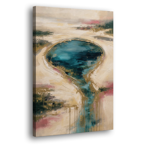 Teal Lagoon With Gold Drip Outflow - Canvas Wall Art