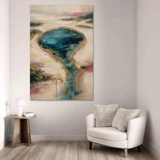 Teal Lagoon With Gold Drip Outflow - Canvas Wall Art - Sofa - 40x60