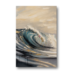 Teal Wave Curl with Gold Drips - Canvas Wall Art - Front