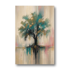 Teal and Gold Tree With Dripping Roots - Canvas Wall Art - Front