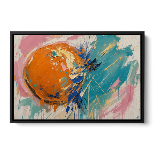 Teal and Orange Wall Art of a Tangerine Collision - Black Framed Canvas Wall Art - Front