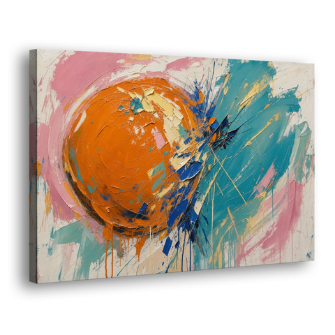 Teal and Orange Wall Art of a Tangerine Collision - Canvas Wall Art - Side