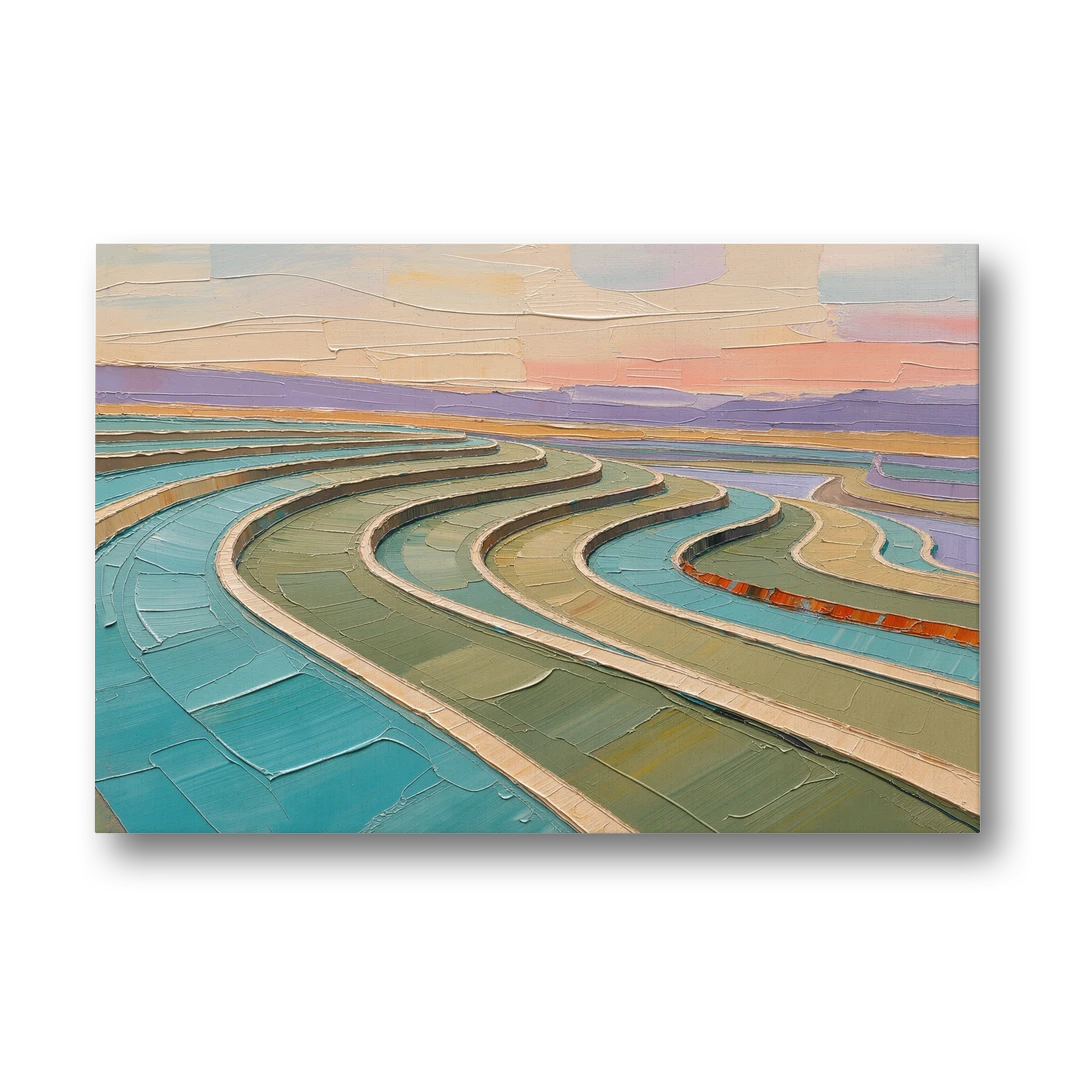 Teal and Sage Terraced Fields Abstract Landscape - Canvas Wall Art - Front