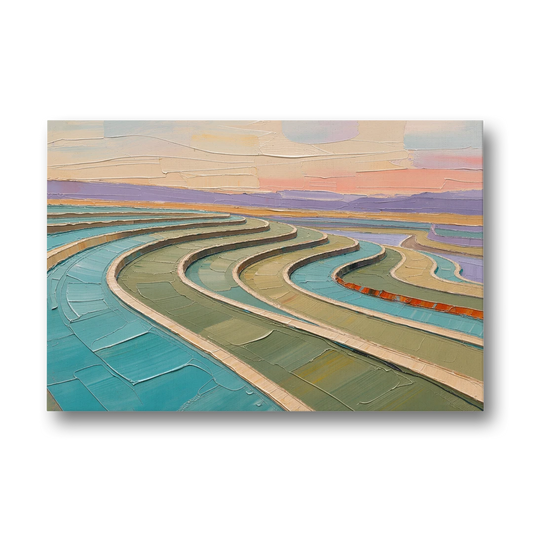 Teal and Sage Terraced Fields Abstract Landscape - Canvas Wall Art - Front
