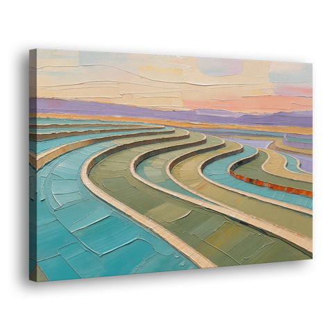 Teal and Sage Terraced Fields Abstract Landscape - Canvas Wall Art