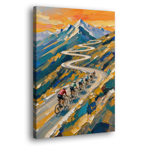 Teamwork Painting of a Paceline on the Mountain Pass - Canvas Wall Art - Side