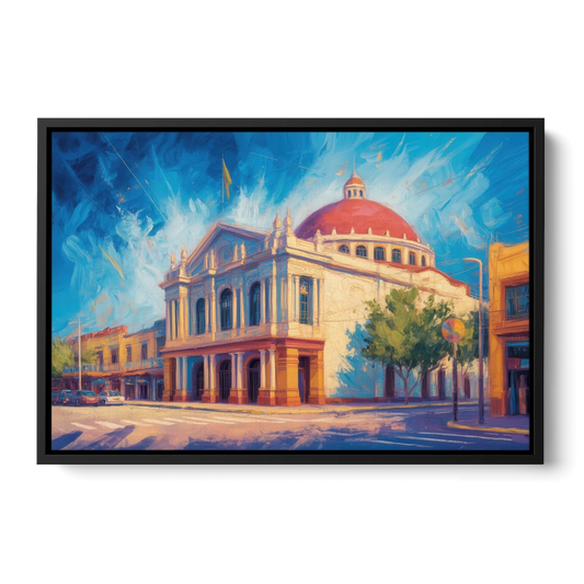 Teatro Macedonio Alcalá - Black Framed Canvas Wall Art - Front