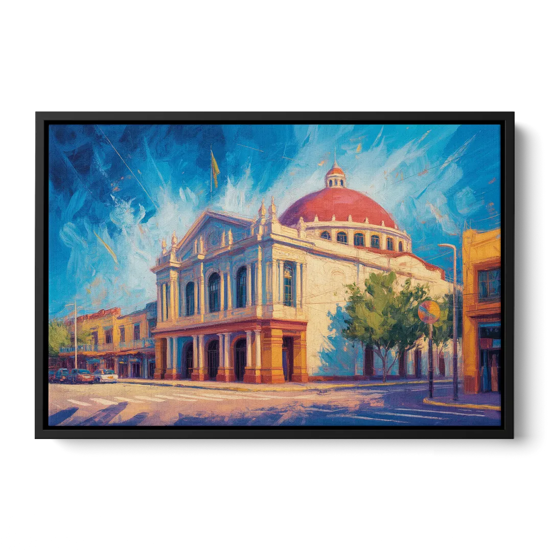 Teatro Macedonio Alcalá Front - Black Canvas Wall Art