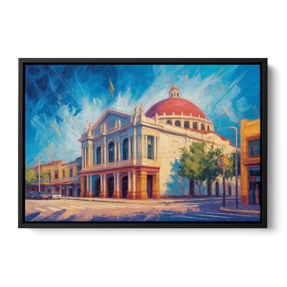 Teatro Macedonio Alcalá Front - Black Canvas Wall Art