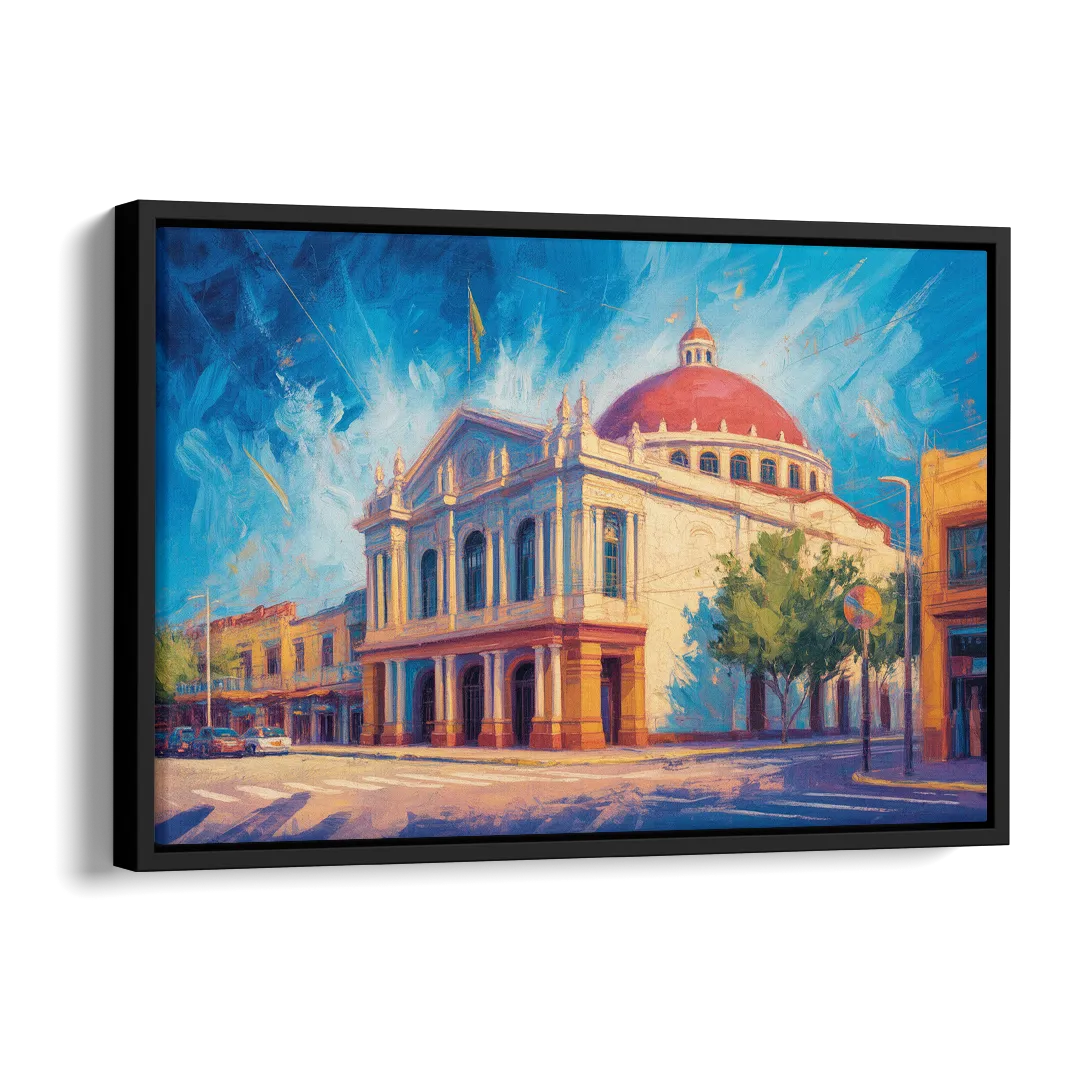 Teatro Macedonio Alcalá Side - Black Canvas Wall Art