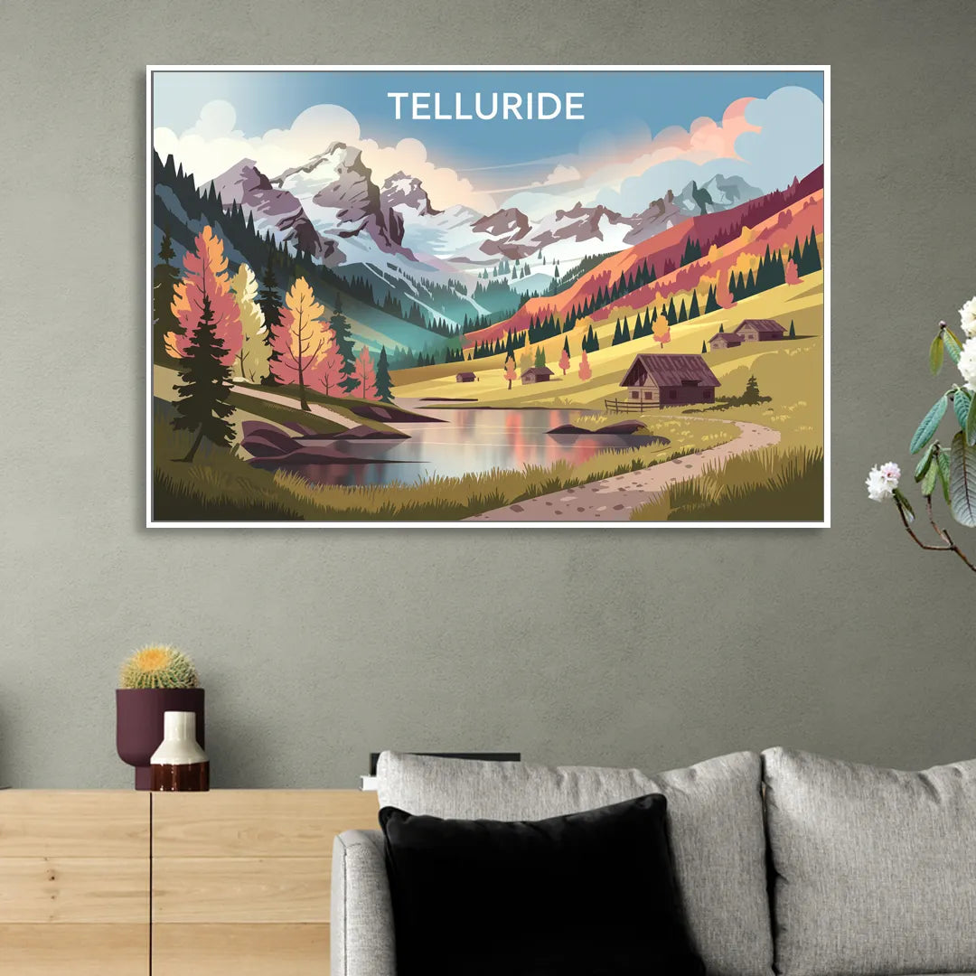 Telluride Alpine Landscape Living Room - White Canvas Wall Art
